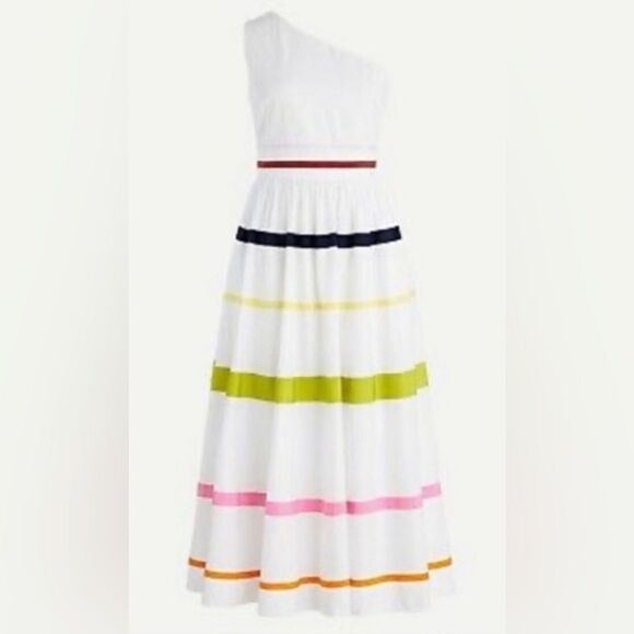 J CREW POPLIN FIT-N-FLARE ONE SHOULDER MIDI DRESS SIZE 00. - Picture 1 of 12
